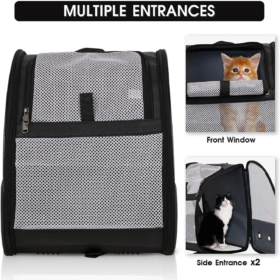Pet Backpack Carrier Outdoor Portable Cat Travel Bag Breathable Back Black