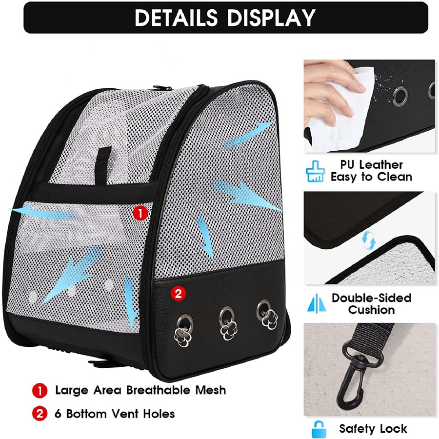 Pet Backpack Carrier Outdoor Portable Cat Travel Bag Breathable Back Black