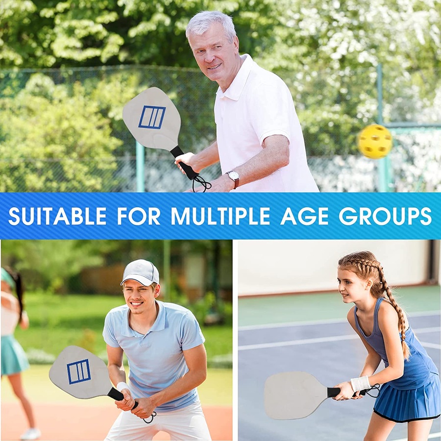 ADVWIN Pickleball Paddles, Wood Pickleball Paddle Set of 4 with 4 Balls and 1 Carry Bag, Indoor & Outdoor Pickleball Balls