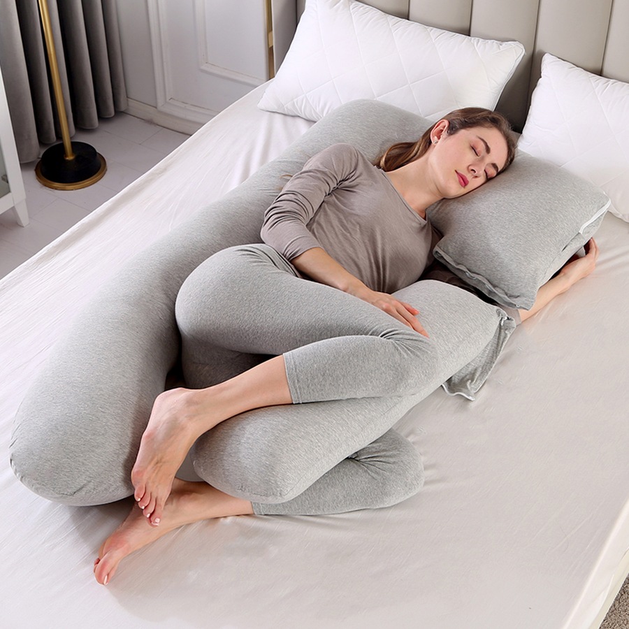 2 in 1 Maternity Pregnancy Pillow Full Body Support Nursing Pillow for Feeding Grey