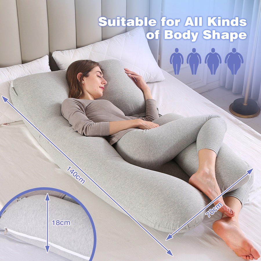 2 in 1 Maternity Pregnancy Pillow Full Body Support Nursing Pillow for Feeding Grey