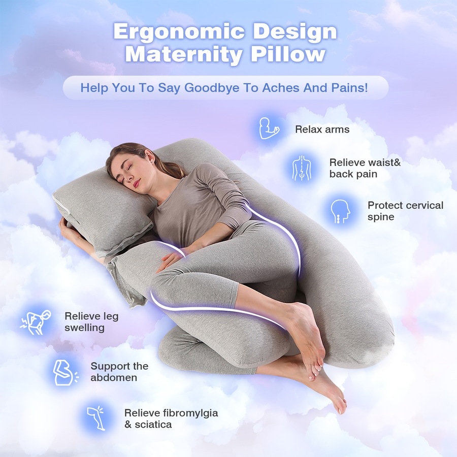 2 in 1 Maternity Pregnancy Pillow Full Body Support Nursing Pillow for Feeding Grey