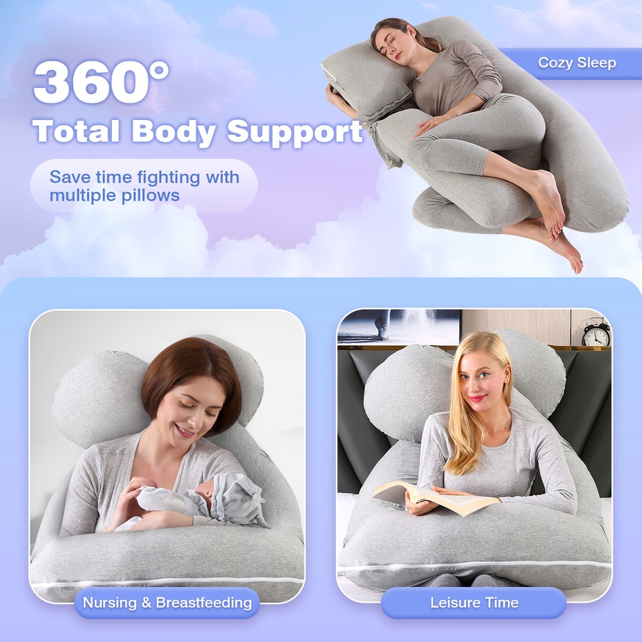 2 in 1 Maternity Pregnancy Pillow Full Body Support Nursing Pillow for Feeding Grey