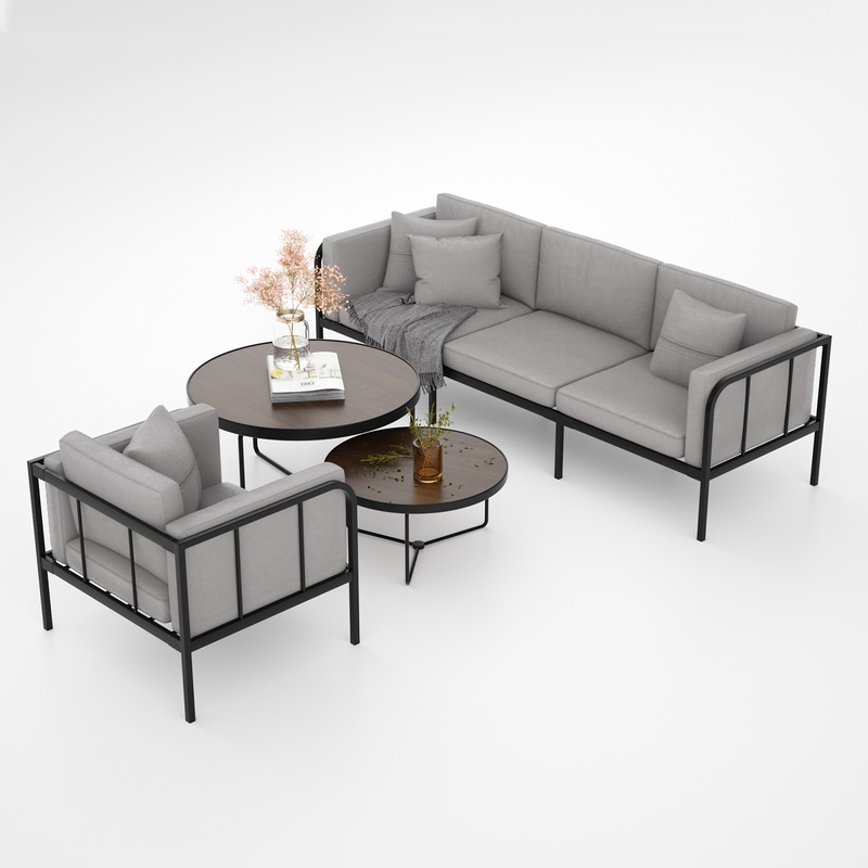 Buy PU Leather Sofas set 4 seater sofa Iron Frame Sofa Combination Grey