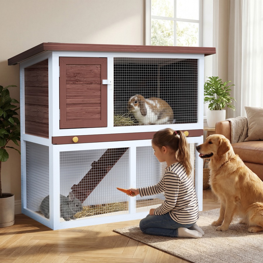 Advwin Rabbit Hutch 90cm x 45cm x 80cm Chicken Coop Bunny HouseWooden Pet House Outdoor