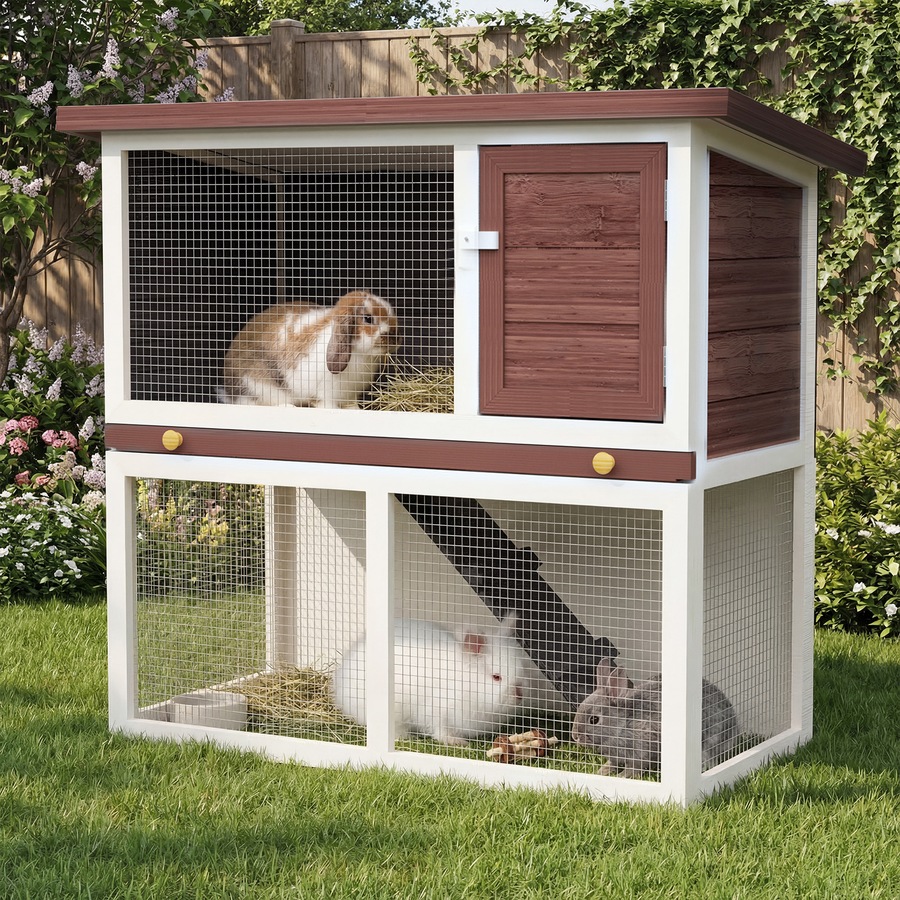Advwin Rabbit Hutch 90cm x 45cm x 80cm Chicken Coop Bunny HouseWooden Pet House Outdoor