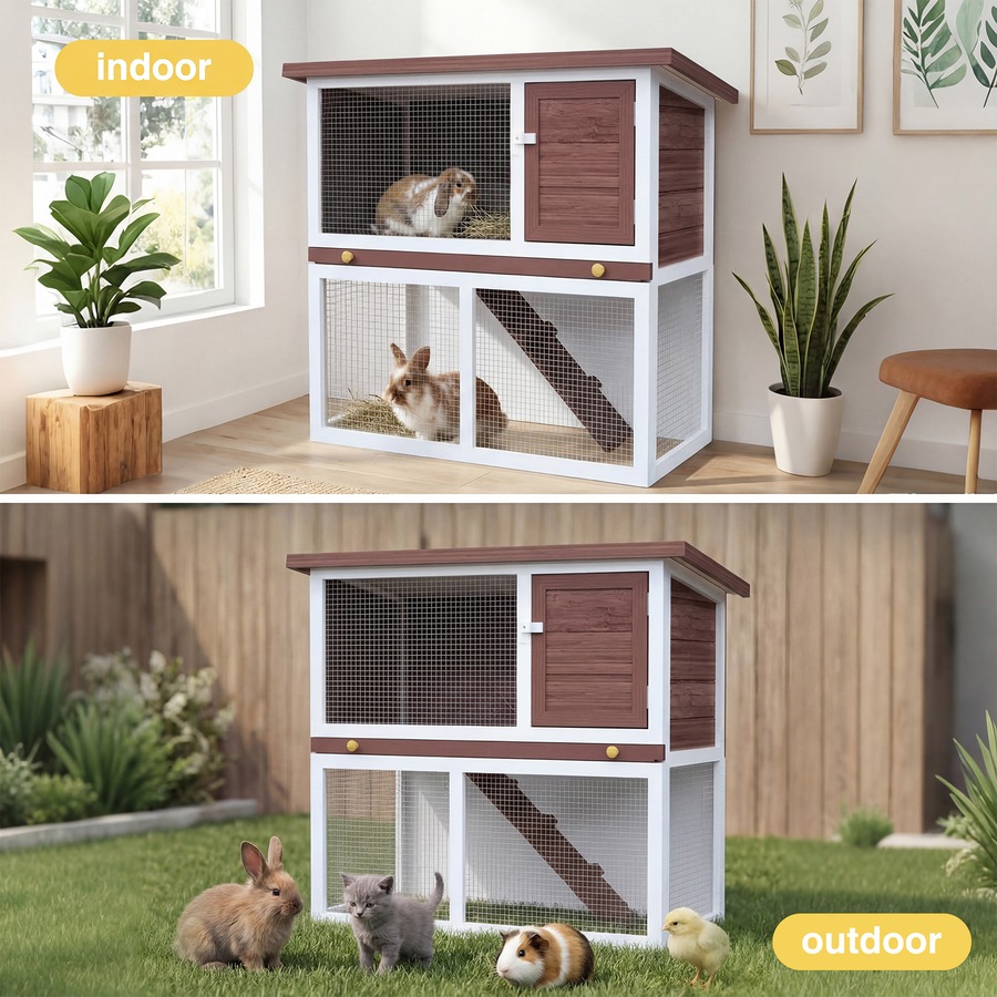 Advwin Rabbit Hutch 90cm x 45cm x 80cm Chicken Coop Bunny HouseWooden Pet House Outdoor