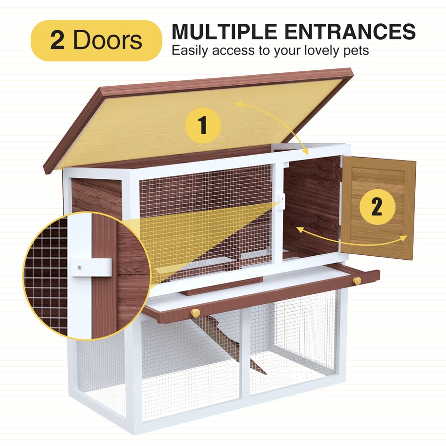 Advwin Rabbit Hutch 90cm x 45cm x 80cm Chicken Coop Bunny HouseWooden Pet House Outdoor