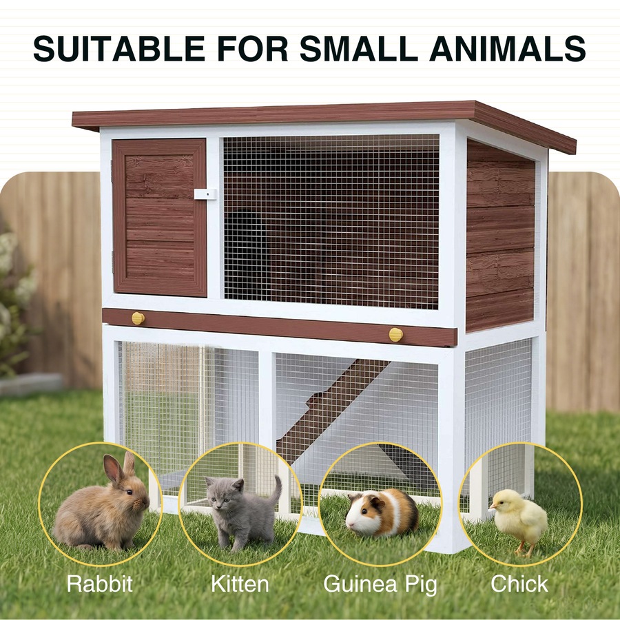 Advwin Rabbit Hutch 90cm x 45cm x 80cm Chicken Coop Bunny HouseWooden Pet House Outdoor