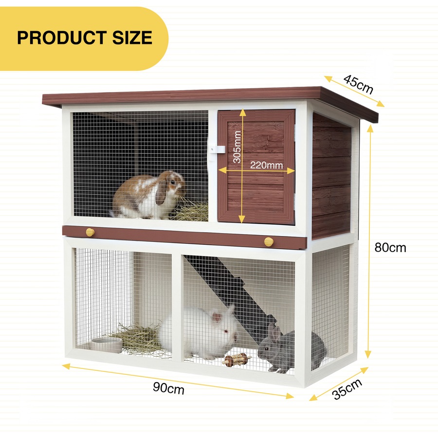 Advwin Rabbit Hutch 90cm x 45cm x 80cm Chicken Coop Bunny HouseWooden Pet House Outdoor
