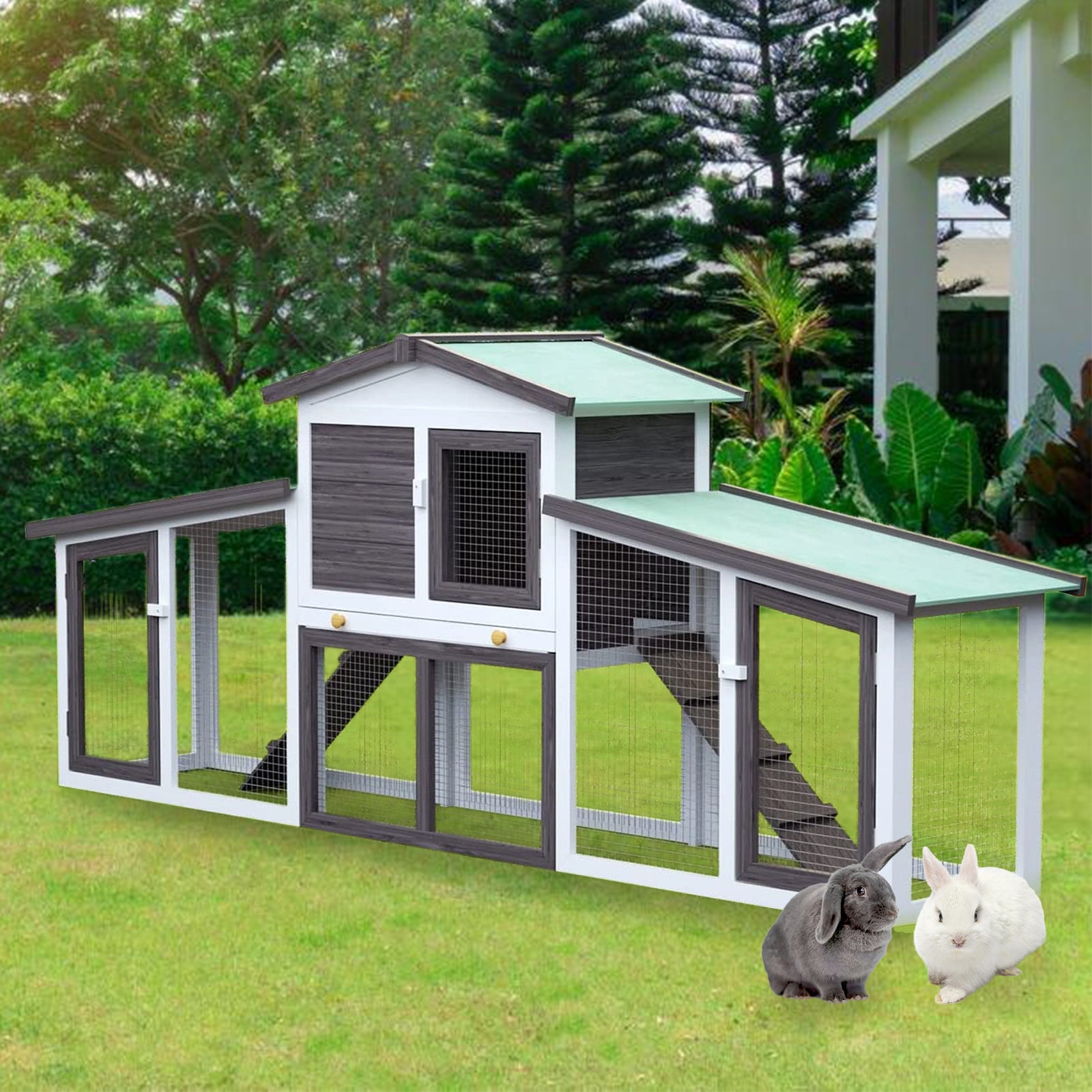 Advwin Rabbit Hutch Chicken Coop Wooden Pet Cage Bunny Cage