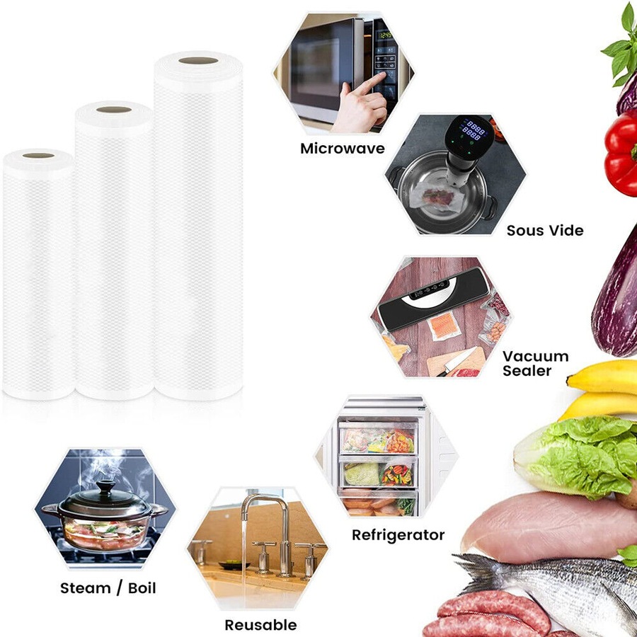 Vacuum Food Sealer Bags, 6 Rolls Food Saver Bag Rolls, BPA Free and Commercial Grade Storage Bags for Storage, Meal Prep or Sous Vide 3*(20cm*500cm) & 3*(28cm*500cm)