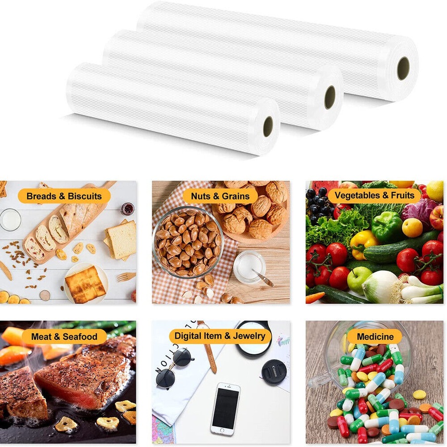 Vacuum Food Sealer Bags, 6 Rolls Food Saver Bag Rolls, BPA Free and Commercial Grade Storage Bags for Storage, Meal Prep or Sous Vide 3*(20cm*500cm) & 3*(28cm*500cm)