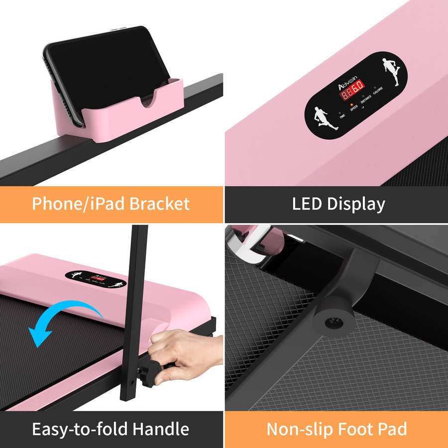 Walking Pad Treadmill Under Desk Foldable Compact Electric Walking Machine Home Office Gym Exercise Fitness Pink