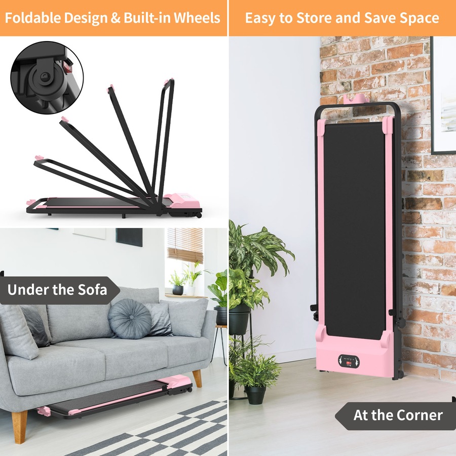 Walking Pad Treadmill Under Desk Foldable Compact Electric Walking Machine Home Office Gym Exercise Fitness Pink