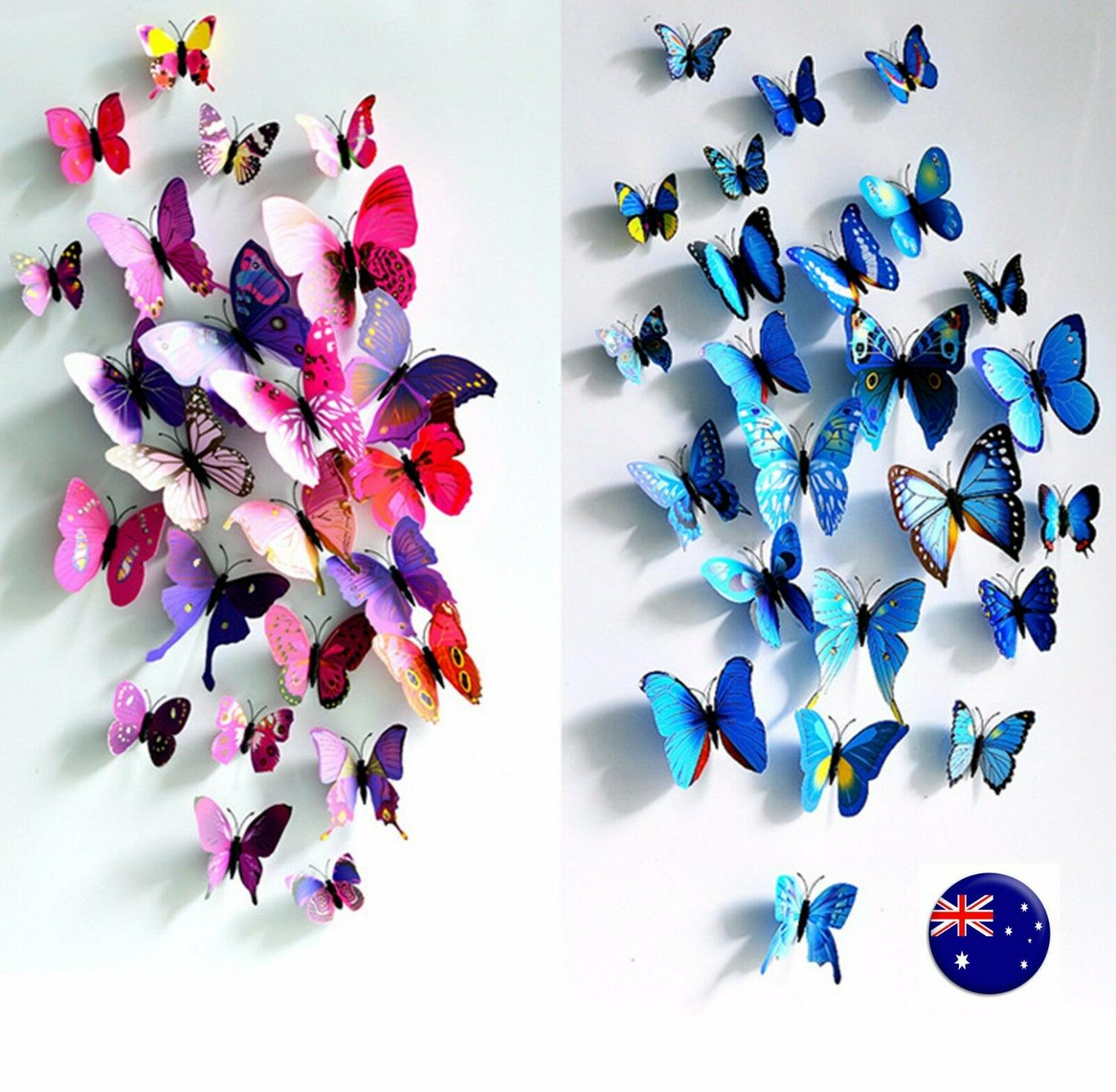 12PC Christmas Wedding Pink / Blue Butterfly Party Wall Sticker Home Decorations