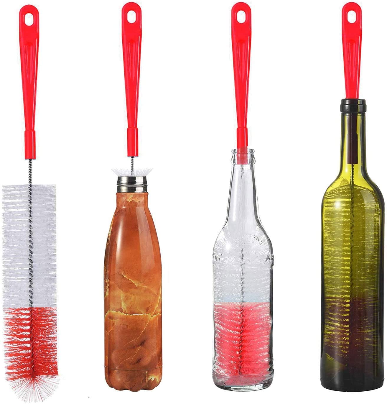 16in Extra Long Red Bottle Cleaning Brush Cleaner For Washing Narrow Neck