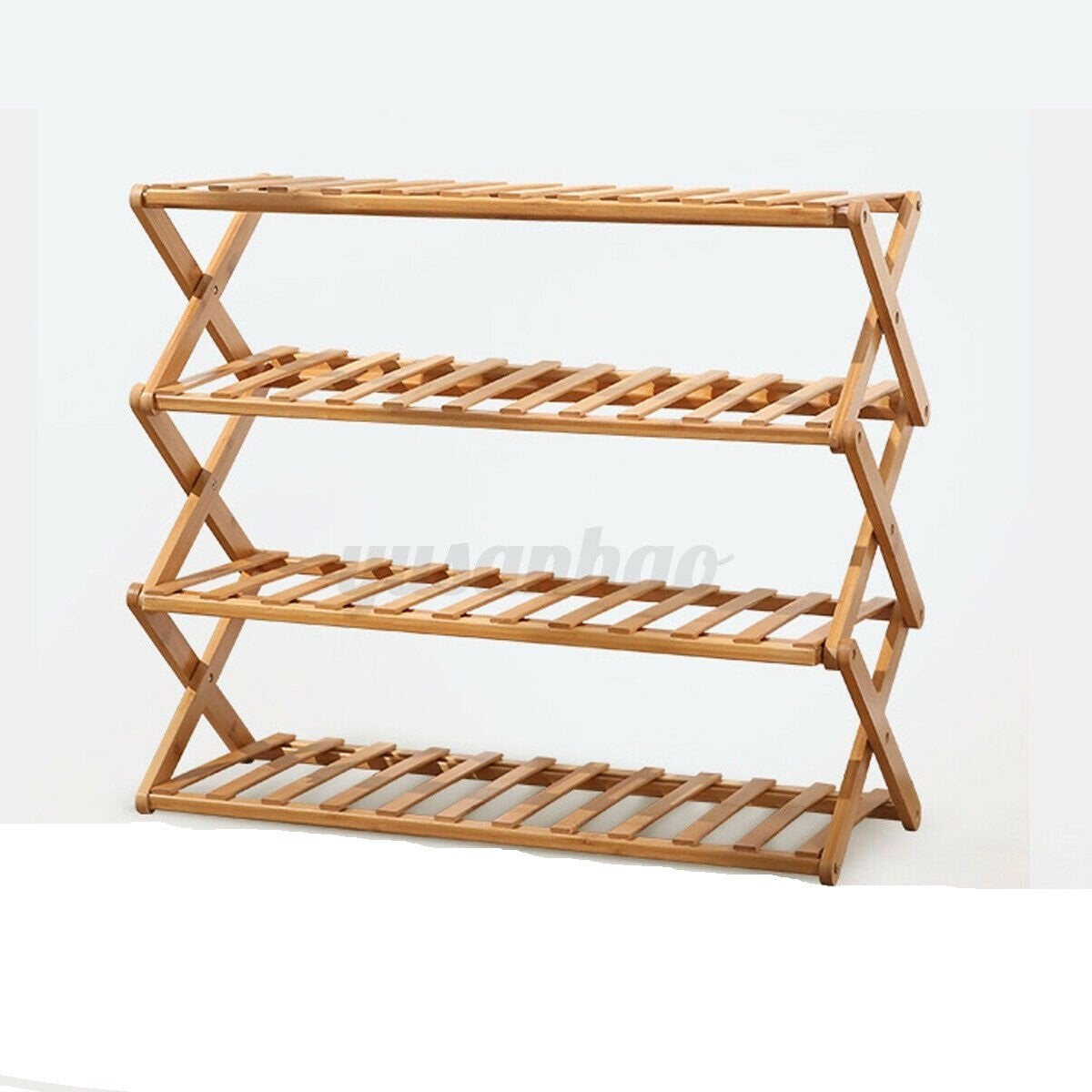 4 Tier Folding Shoe Rack Bamboo Wooden Shelf Stand Storage Organizer Cabinet