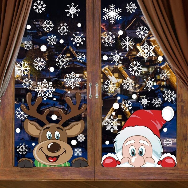 Buy 6 Sheets 300 Pcs Christmas Window Clings, Snowflake Reindeer Santa ...