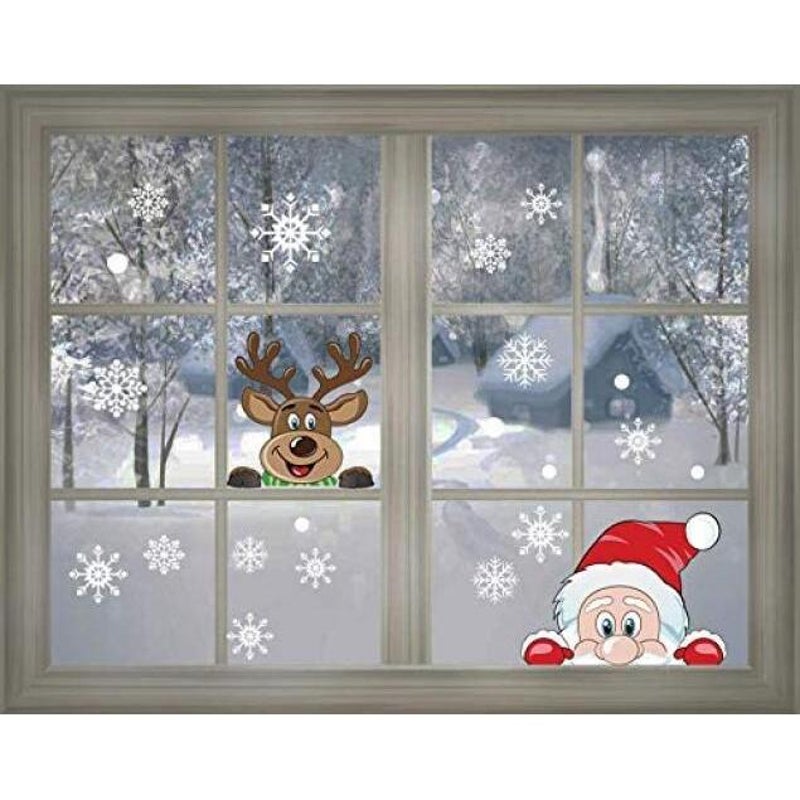 Buy 6 Sheets 300 Pcs Christmas Window Clings, Snowflake Reindeer Santa ...