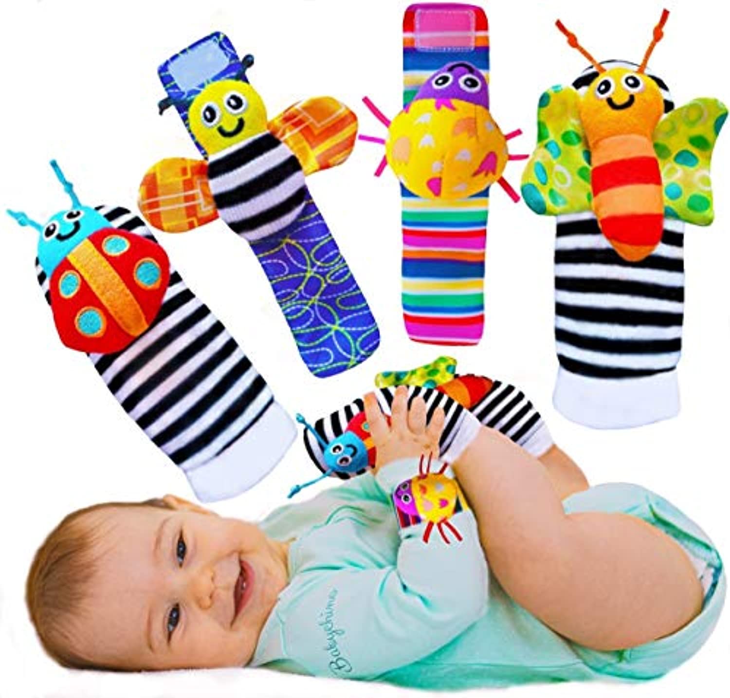 Baby Wrist Rattle & Foot Finder Socks - Infant Developmental Sensory Learning Toys for Boys and Girls from 0-3-6 Months Old