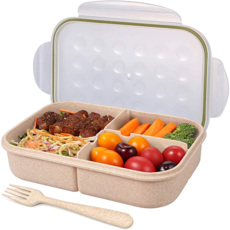 Lowest Price: 4 Compartment Bento Box, Leak Proof,  Microwave/Dishwasher/Refrigerator Safe, BPA Free (Wheat Blue)