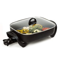 Electric Frypan Large Non Stick Frying Pan Cooker Glass Lid Non-slip Rubber Fry
