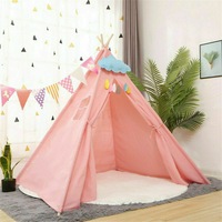 Foldable Teepee Tent for Kids with Floor Mat Cute Window 4 Poles Easy to Set Up