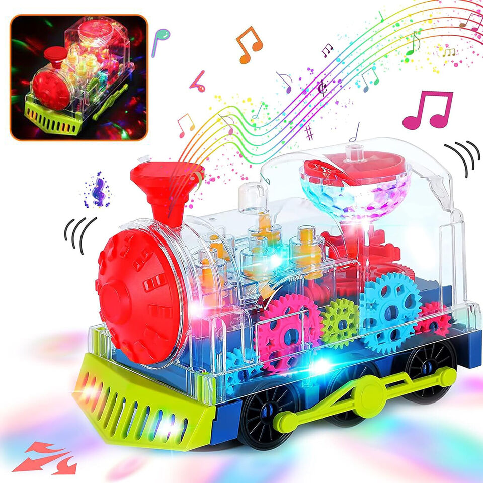 Buy Gear Train Toy Light Up Music Electric Train Toy Transparent Kids ...