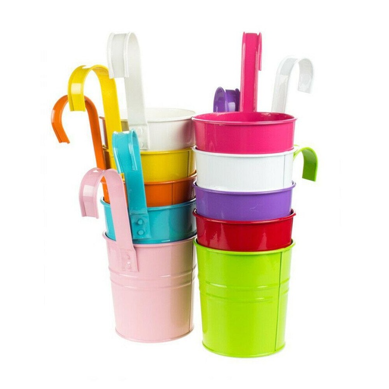 Buy Hanging Flower Pot Removable Hook Wall Pot Fence Flower Tub Iron Bucket Garden MyDeal