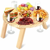 Outdoor Folding Wooden Wine Glass Holder Rack Garden Portable Mini Picnic Table