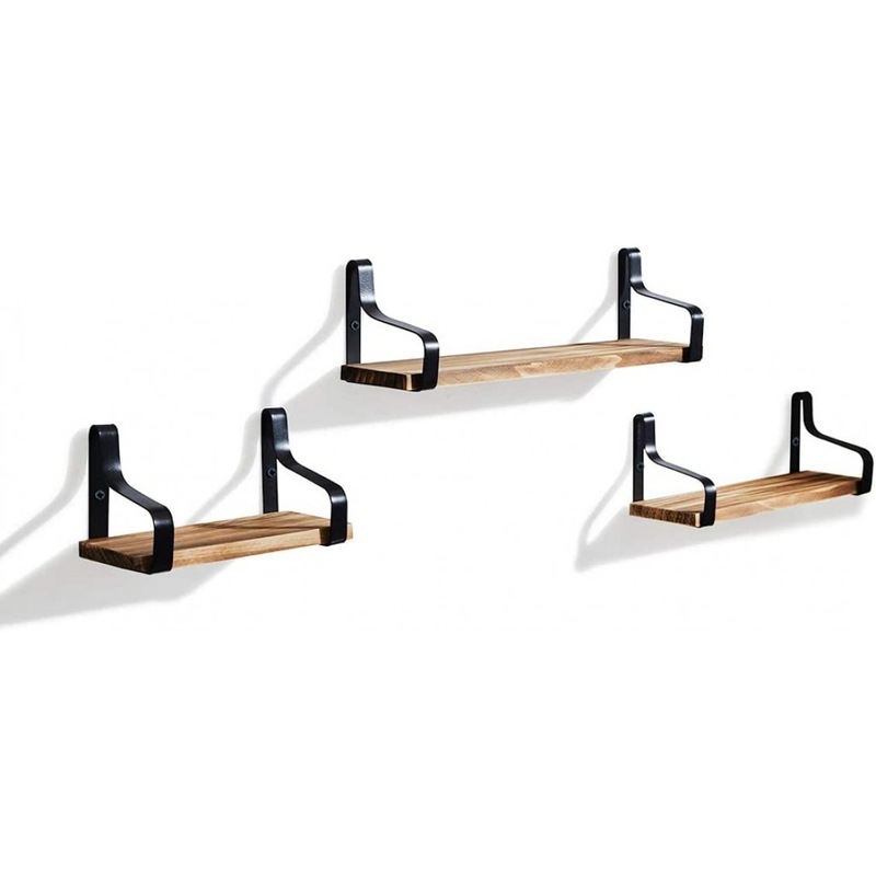 Buy Wall Mounted Floating Shelf, 3 Pcs Rustic Wood Shelf Set With Black