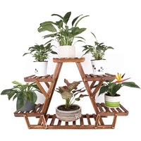 Wooden Ladder Shelf Triangular Plant Stand 6 Tiered Corner Plant Rack Indoor Outdoor Plant Pot Holder Garden Planter