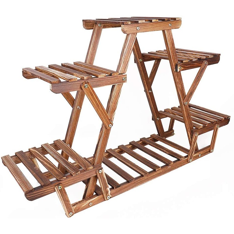 Buy Wooden Ladder Shelf Triangular Plant Stand 6 Tiered Corner Plant