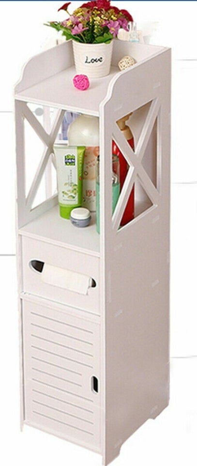 White Bathroom Toilet Storage Cabinet Laundry Cupboard Assorted Shelf Drawer