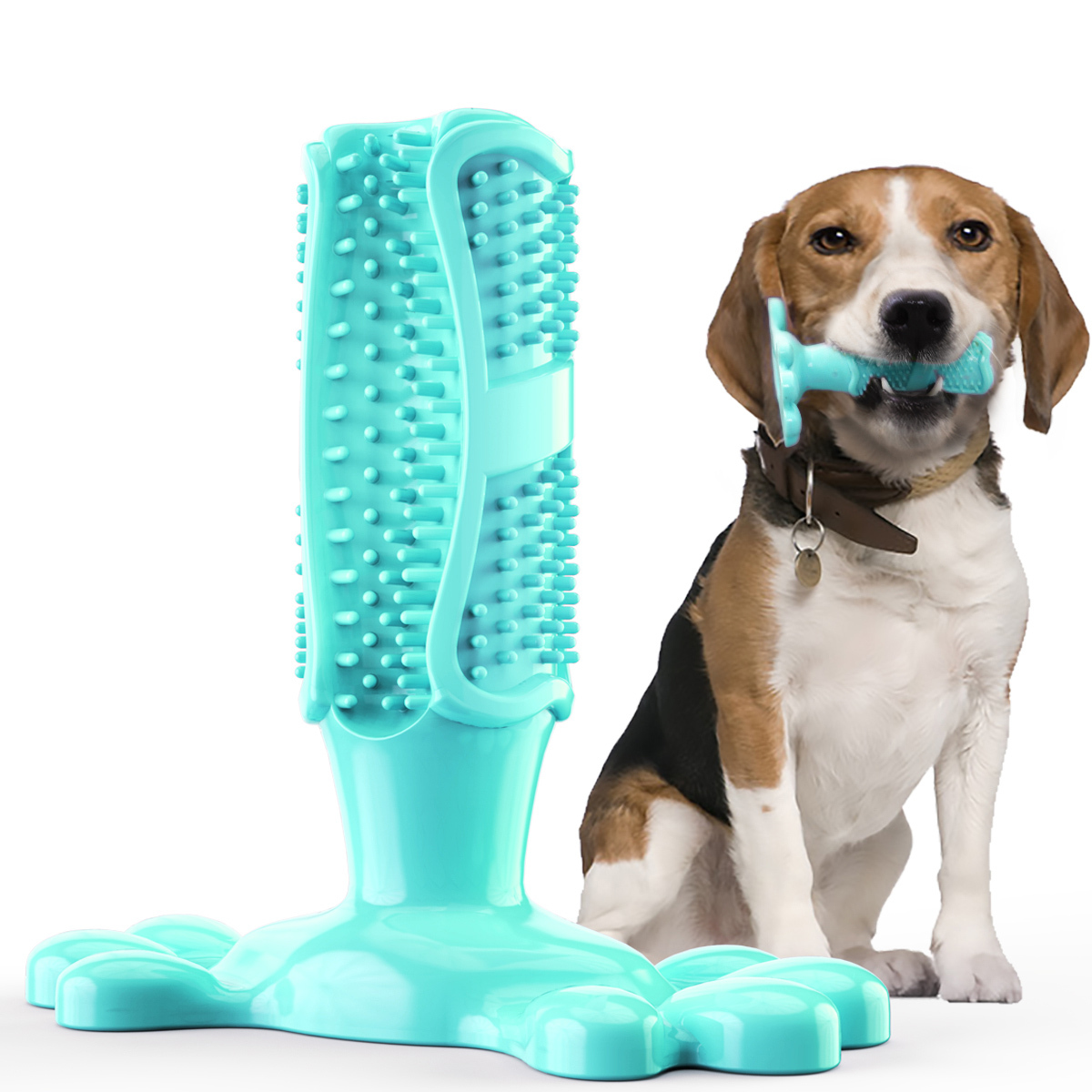 emPAWrium Dog Toothbrush Interactive TPR Chew Toy with Stabilizing Paw Base