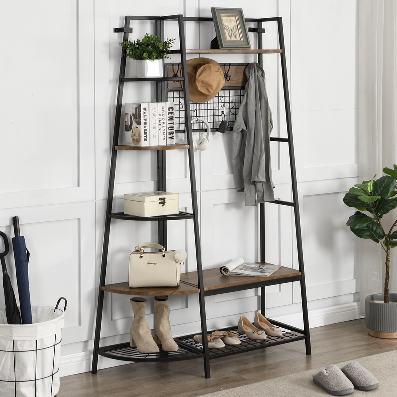 Buy IHOMDEC 5in1 Hall Tree with Bookcase & Storage Bench & Hooks