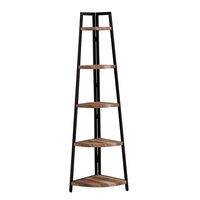 IHOMDEC 5 Tier Industrial Style A-Shaped Corner Bookcase Retro Brown