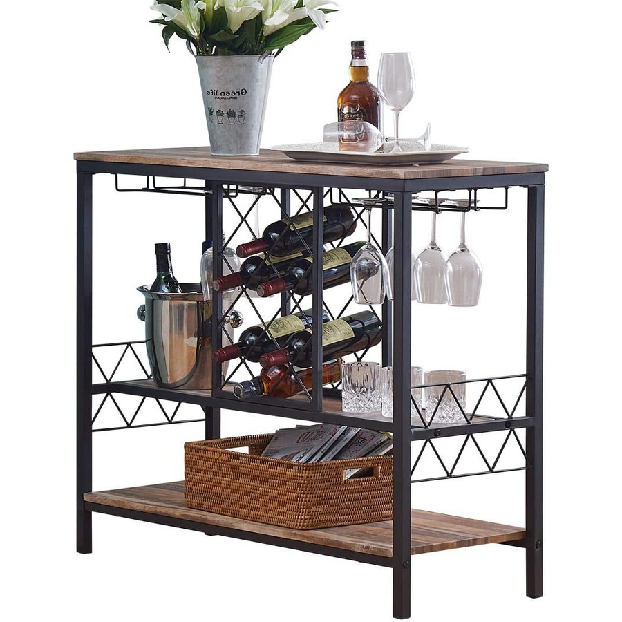 IHOMDEC Industrial Wine Rack Table with Glass Holder Brown