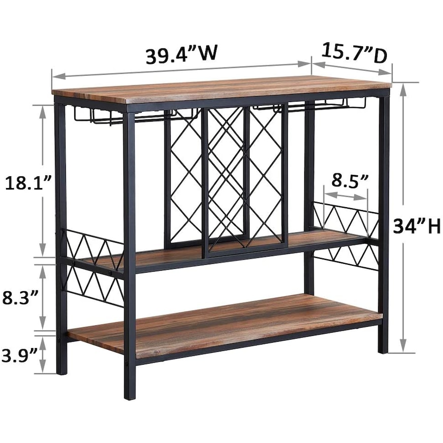 IHOMDEC Industrial Wine Rack Table with Glass Holder Brown