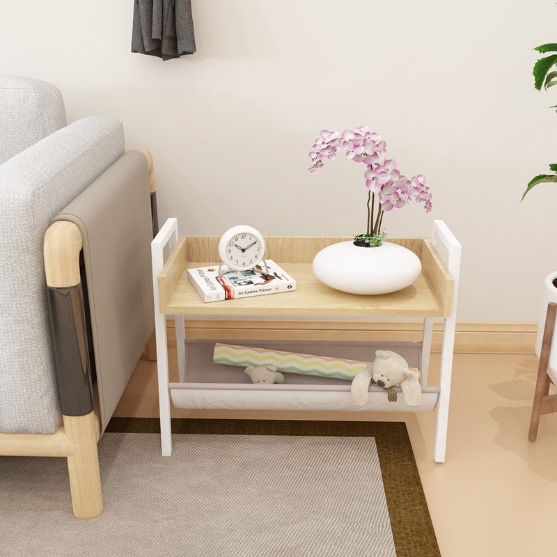 IHOMDEC Vintage Narrow End Table with Fabric Magazine Holder Sling