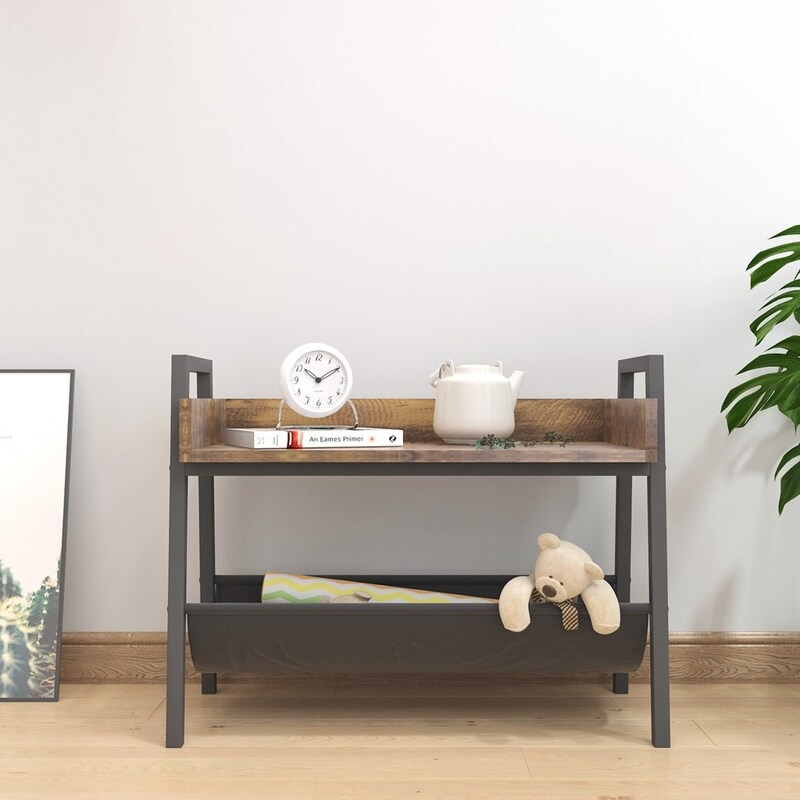 Buy IHOMDEC Vintage Narrow End Table with Fabric Magazine Holder Sling