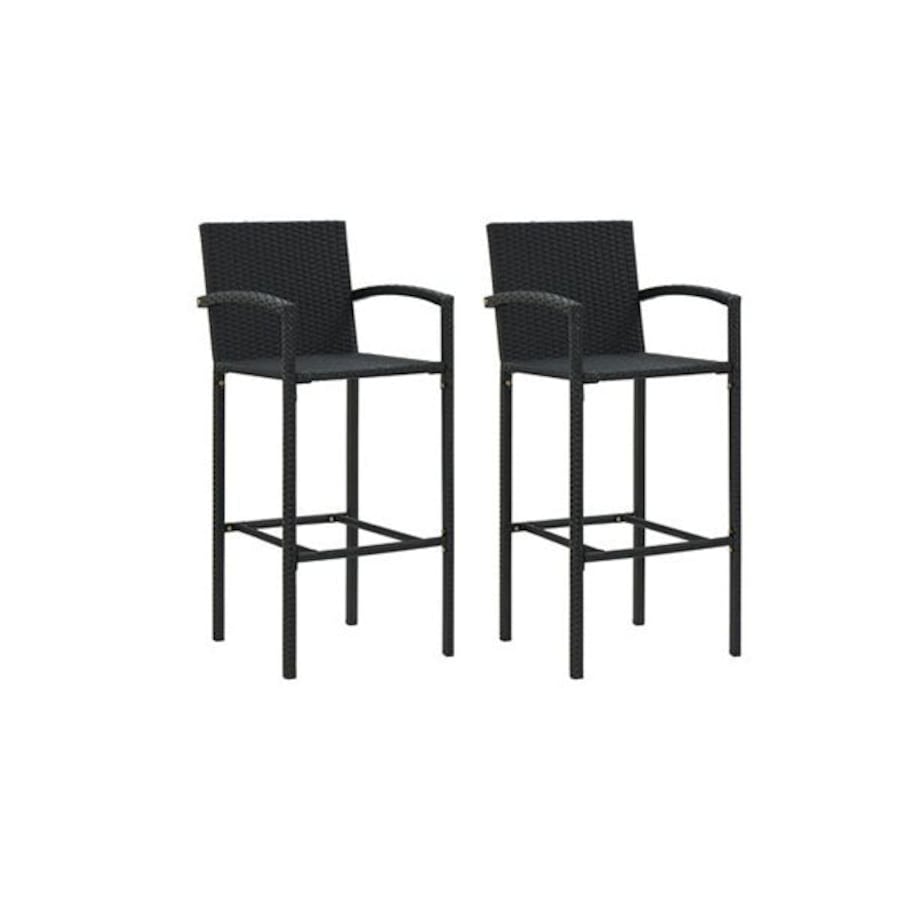 2 Pcs Black Poly Rattan Bar Stools