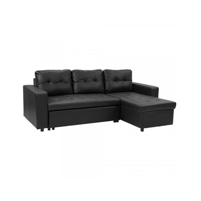 Buy 3 Seater Corner Sofa Bed Storage Chaise Couch Leather Black MyDeal