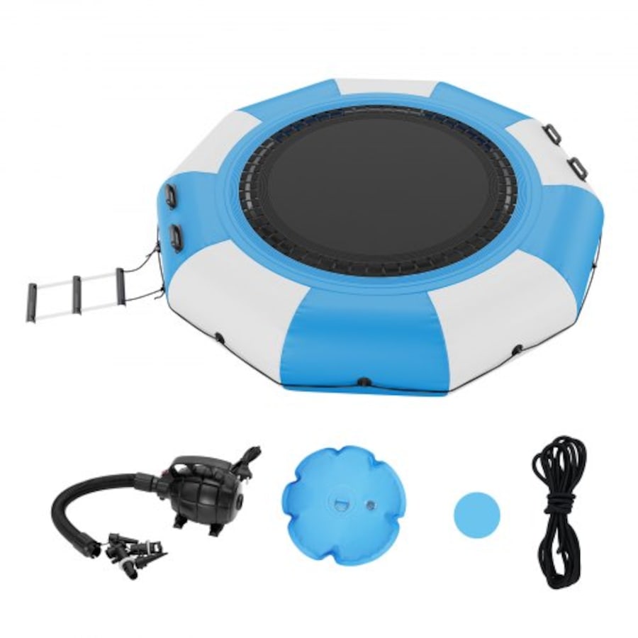 Inflatable Water Bouncer, 10ft Recreational Water Trampoline, Portable Bounce Swim Platform with 3-Step Ladder & Electric Air Pump, Kids Adults Floating Rebounder for Pool, Lake, Water Sports