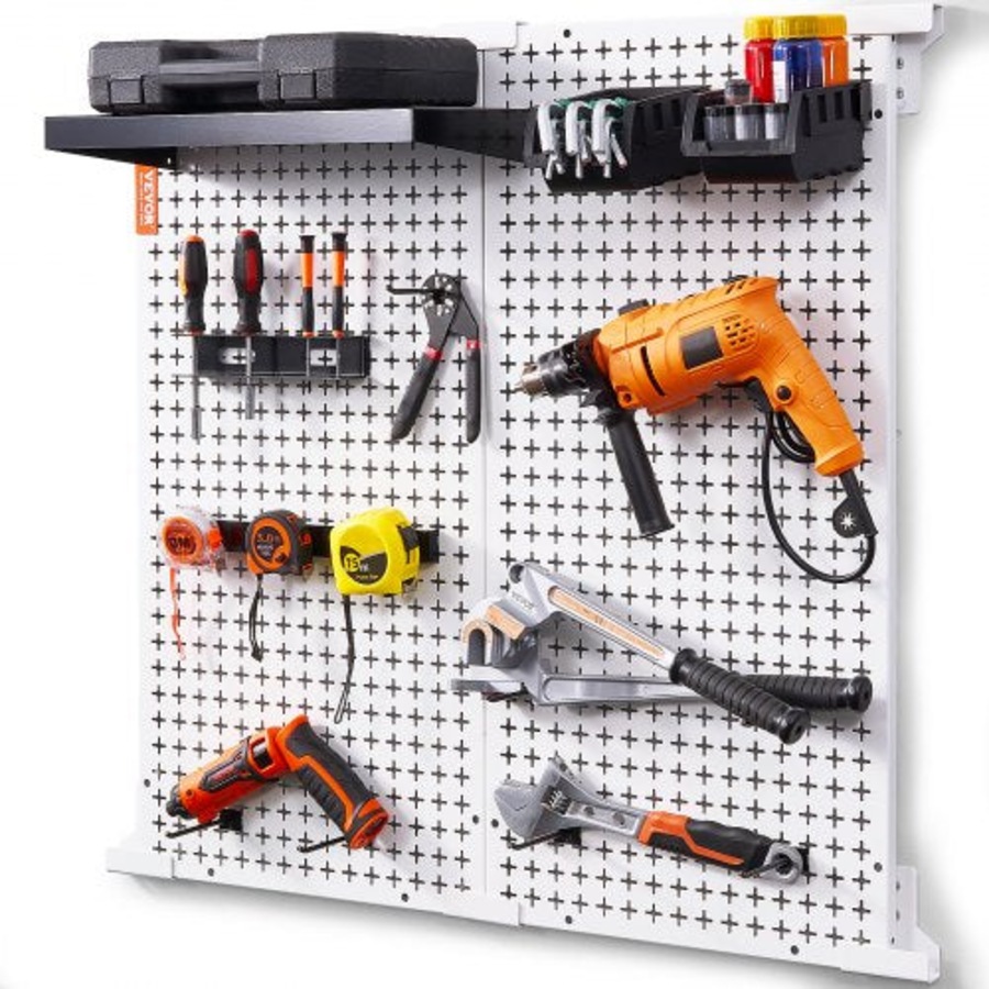 Pegboard Wall Organizer 32" x 32", 330LBS Loading Garage Metal Pegboard Organizer Wall Mount, 25PCS Tool Storage Kit with 2 Peg Boards, Hooks, Storage Bins, Shelf Racks for Warehouse Garage Shop
