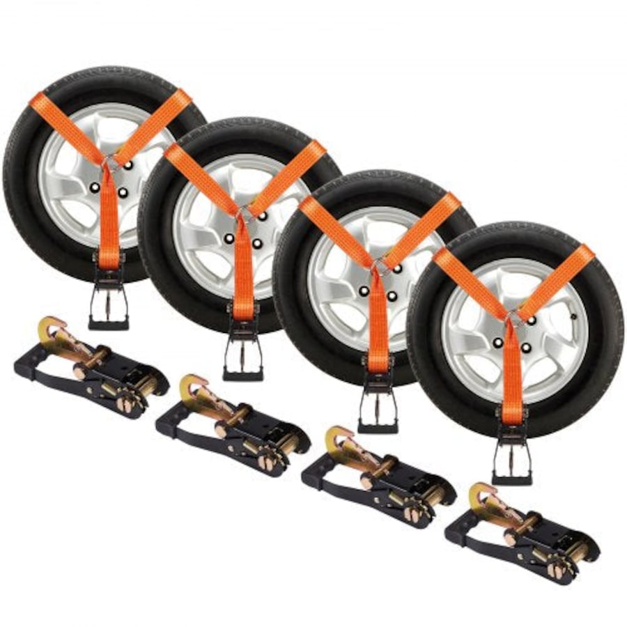 Ratchet Tie Down Straps Kit, Lasso Style 5.08cmx304 Tire Straps, 5512 LBS Working Load, 11023 LBS Breaking Strength, Car Tie Down Straps with Snap Hooks for Passenger Car, Truck, Trailer, 4-Pack