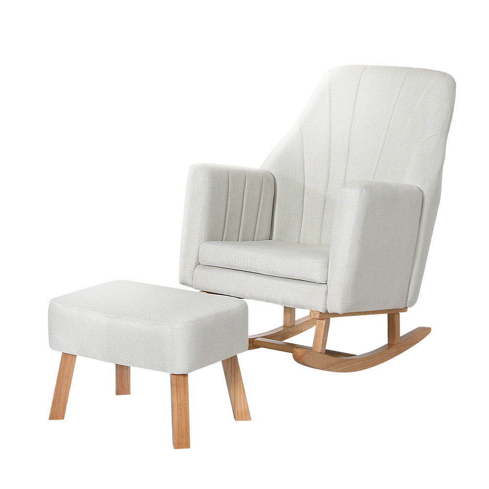 Buy Rocking Chair Armchair Linen Fabric Beige Jonah - MyDeal Australia