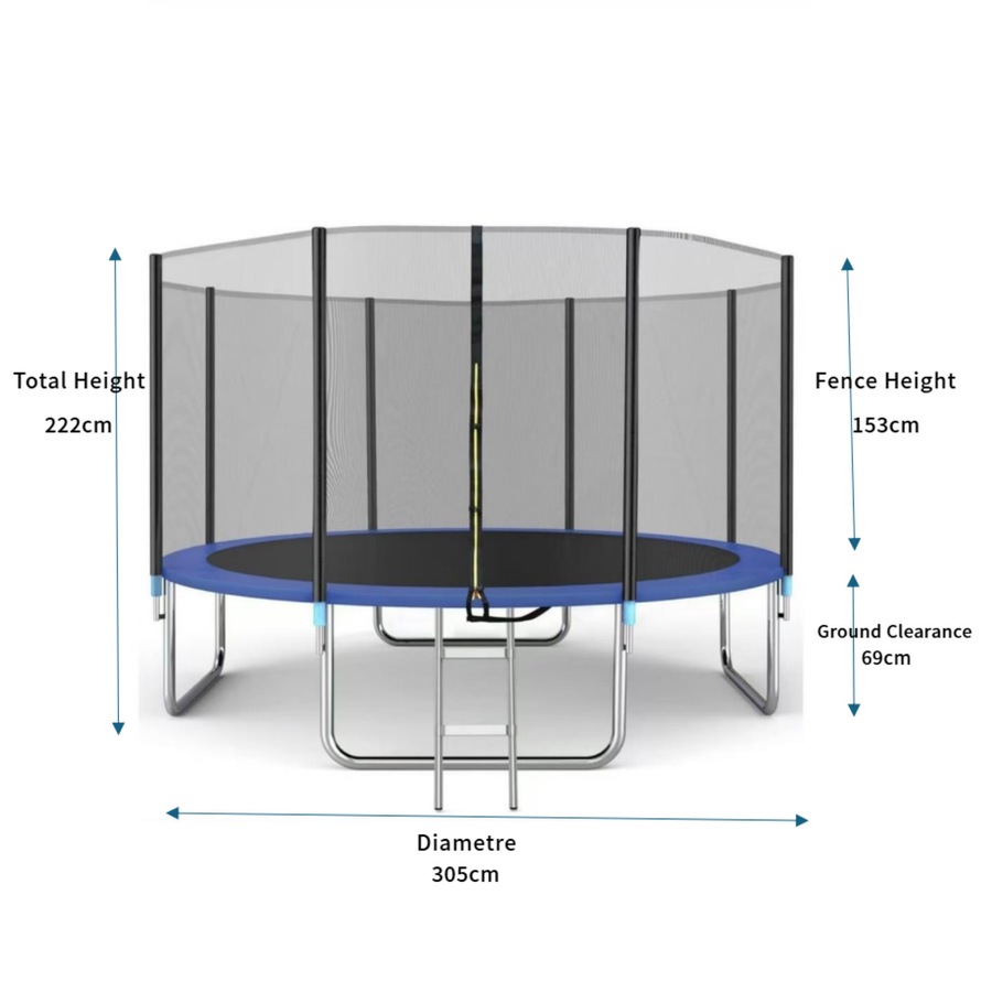 10FT - 10 Feet Outdoor Round Trampoline Heavy Duty with Enclosure Net and Ladder