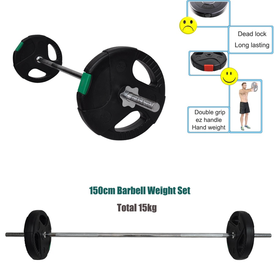 15kg - 150cm Barbell Bar Weight Set - Double Handle Weight Plate - Weight Sets